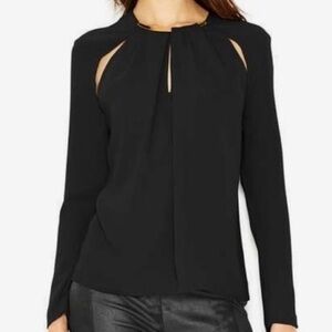 Rachel Roy draped cutout blouse top metal hardware neckline M